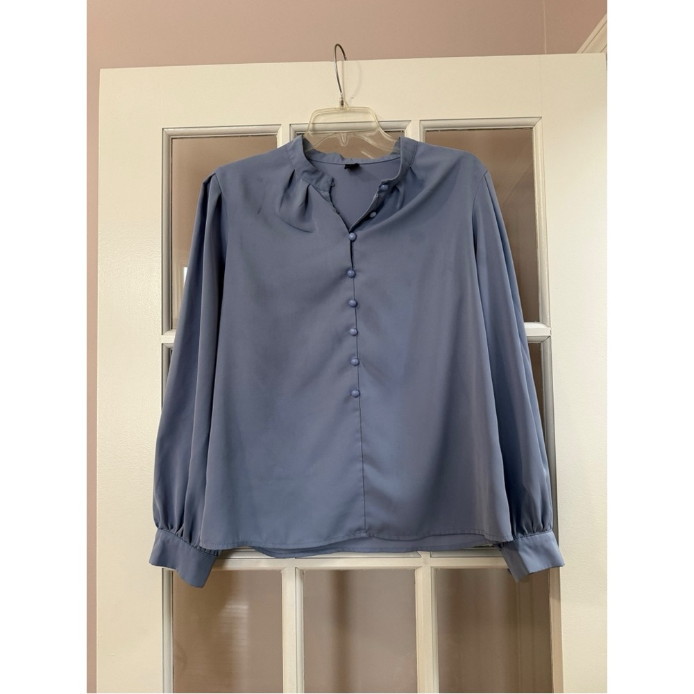 Dreimp Blue Button Up Long Sleeve Blouse